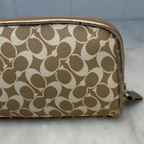 Coach Heritage Signature Logo Stripe Toiletry Bag Cosmetic Case Pouch - Picture 6 of 16